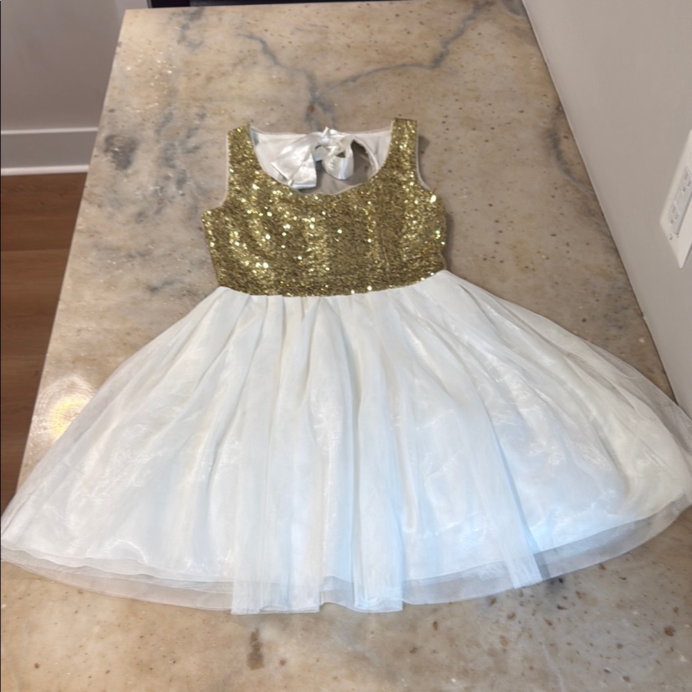 B Darlin Gold and White Sequin Fit and Flare Mini Dress